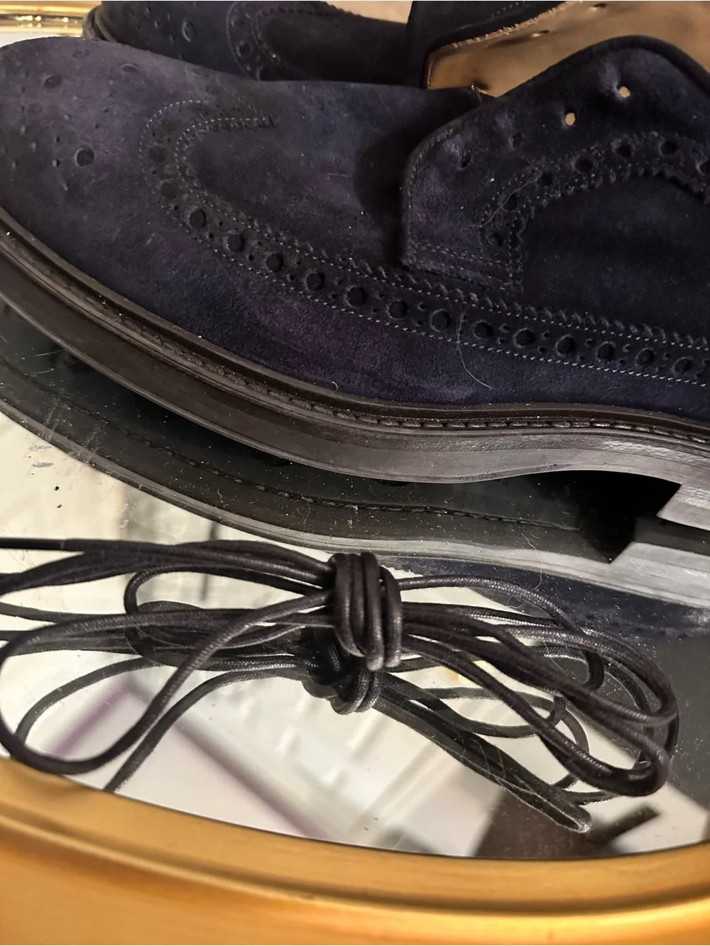 Dino Bigioni navy suede brogue loafers are crafted in Italy men’s size 10.5-11